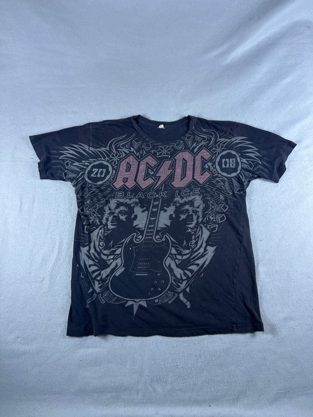 AC/DC Black Ice 2008 World Tour T-Shirt Men M Black All Over Print Rock Band Tee